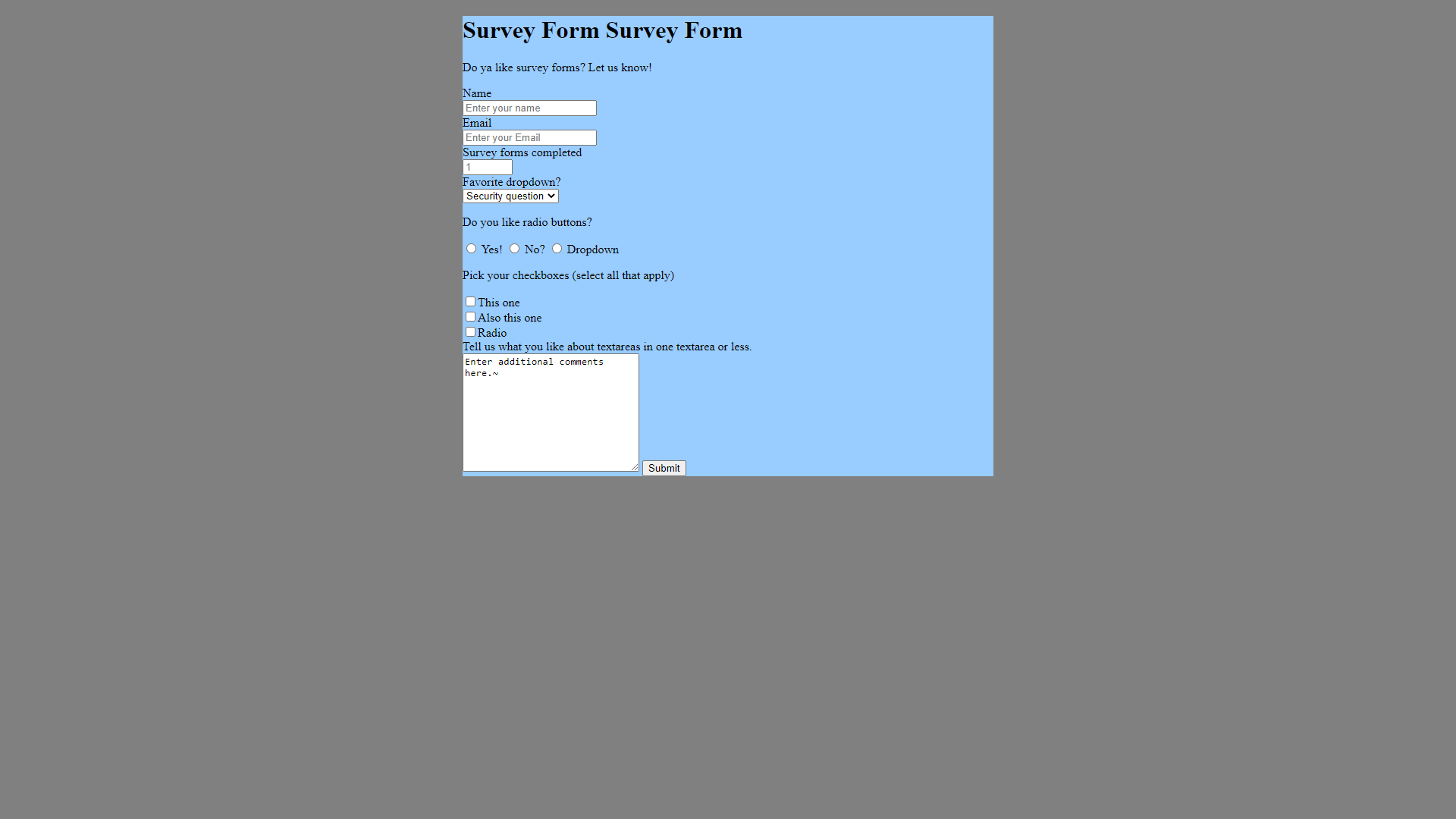 Survey Form Screenshot