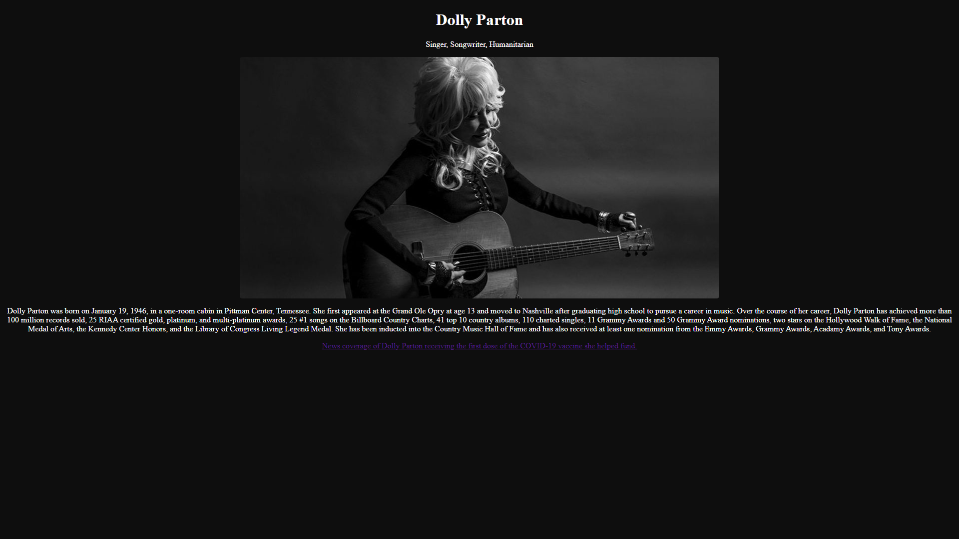 Tribute Page Screenshot